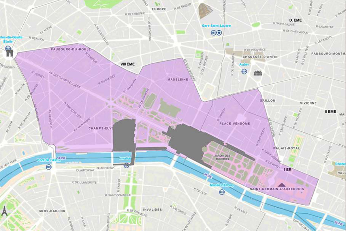 Carte présentant les zones impactées à partir de 7h, par la cérémonie d'ouverture des Paralympiques de Paris 2024