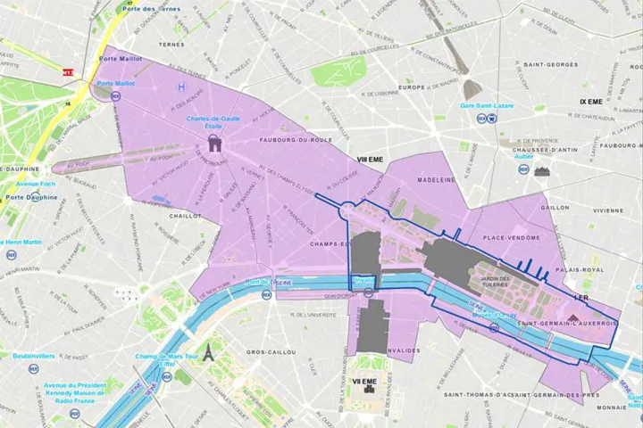 Carte présentant les zones impactées à partir de 14h, par la cérémonie d'ouverture des Paralympiques de Paris 2024