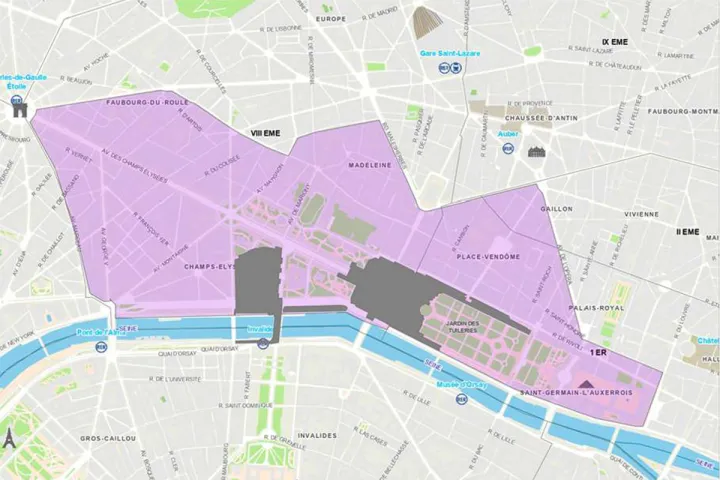Carte présentant les zones impactées à partir de 7h, par la cérémonie d'ouverture des Paralympiques de Paris 2024